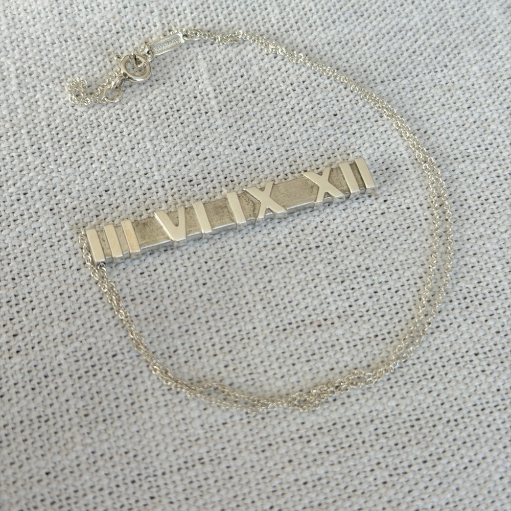 Tiffany & Co Atlas bar pendant Roman numeral sterling silver pendant